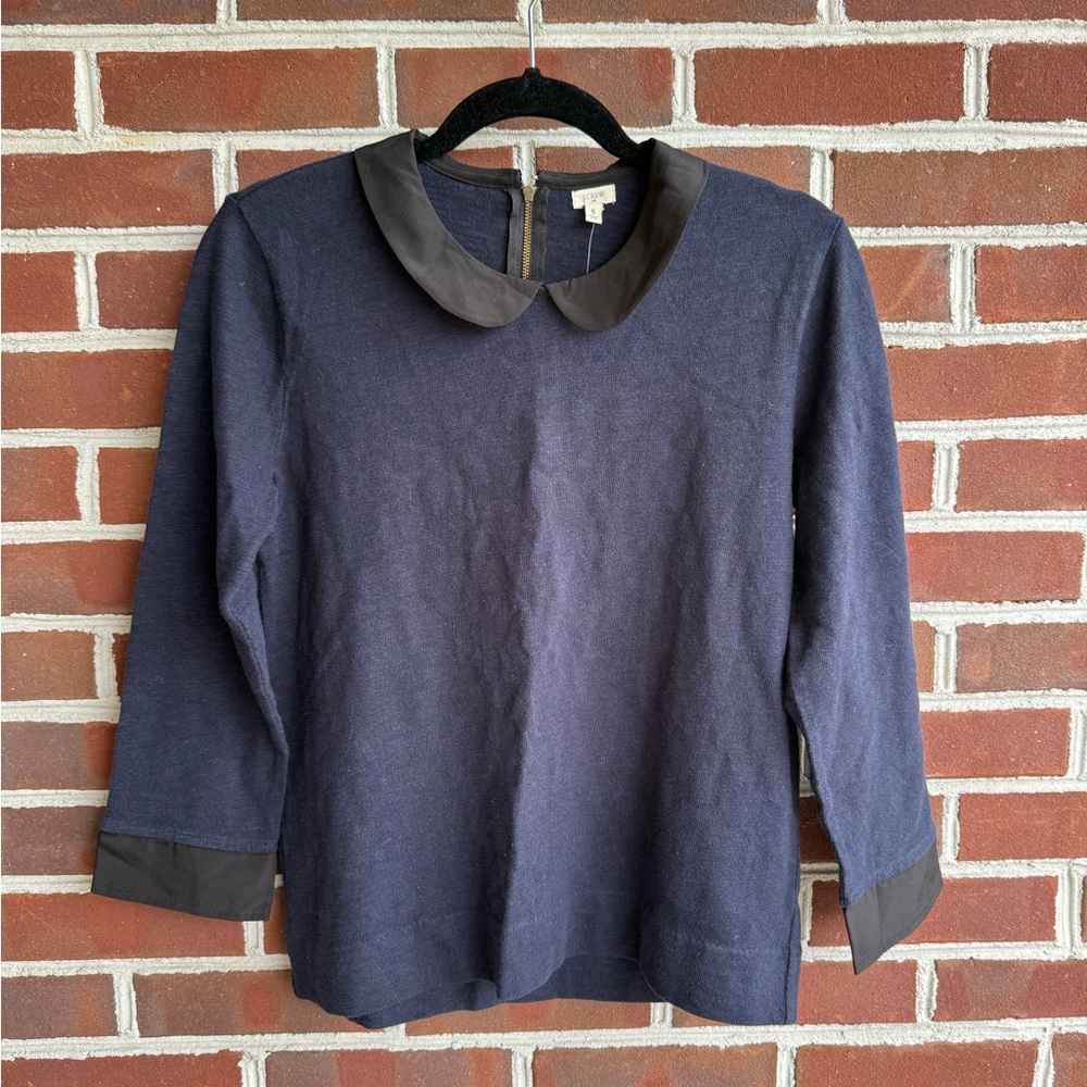 J. Crew Navy Blue Top with Black Collar